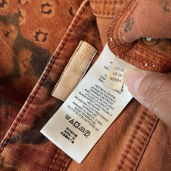 Pilcro Anthropologie The Slim Boyfriend Jeans Orange Motif Distressed Sz 26 Punk - Picture 4 of 13